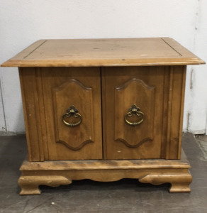 Wood End Table With (2) Cupboard Doors For Hidden Storage
