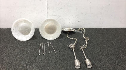 Brushed Silver and Frosted Glass Hanging Light Fixtures