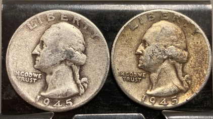 (2) 1945 90% SILVER QUARTERS— VERIFIED AUTHENTIC