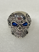 SILVER TONED RING WITH TIGERS EYE STONE AND SKULL RING WITH JEWELED EYES SIZES 12-1/2 AND 13 - 2