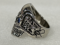 SILVER TONED RING WITH TIGERS EYE STONE AND SKULL RING WITH JEWELED EYES SIZES 12-1/2 AND 13 - 3