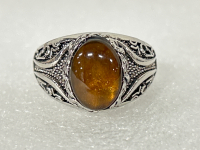 SILVER TONED RING WITH TIGERS EYE STONE AND SKULL RING WITH JEWELED EYES SIZES 12-1/2 AND 13 - 4