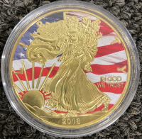 2018 PAINTED GOLD PLATED AMERICAN SILVER EAGLE COIN—UNVERIFIED