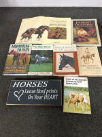 EQUESTRIAN BOOKS AND WOOD WALL SIGN “HORSES LEAVE HOOF PRINTS ON YOUR HEART”