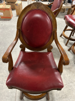 SET OF 4 MATCHING WOOD/VINYL SWIVEL CHAIRS (1 HAS ARM THAT NEEDS REPAIRED) - 2