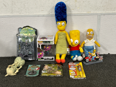 TOYS AND PLUSHIES FROM THE SIMPSONS, RICK AND MORTY, GAG TOYS AND PLASTIC ALIEN