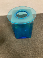 GREEN METAL VASE 15” TALL, BLUE SQUARE GLASS VASE 9.5” TALL - 5