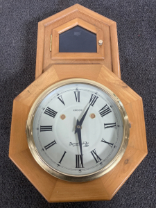 VINTAGE WOODEN WALL HANGING CLOCK, (UNTESTED)