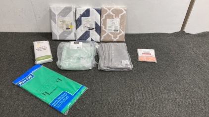 (3) New Mainstays 84&rdquo; Curtains, Table Cloth, Travel Pillow Protector and More