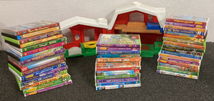 FISHER PRICE LITTLE PEOPLE TOY BARN, VEGGIE TAILS DVDS, THE BERENSTAIN BEARS DVD, THE SIX PILLARS OF CHARACTER DVD AND MORE