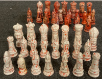 CERAMIC ORANGE AND WHITE CHESS PIECES