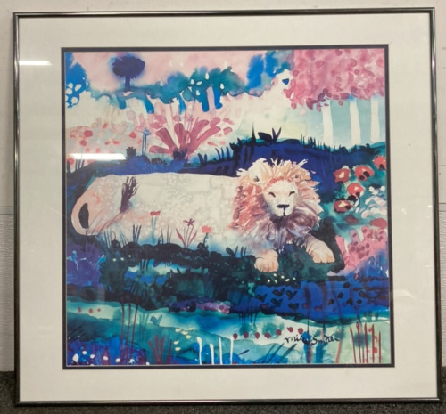 FRAMED LION PRINT BY MIKE SMITH (28X26”)