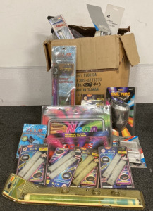 BOX INCLUDING TAIL PIPE, DOUBLE CHAIN LICENSE FRAME, NEON LICENSE FRAME, PLUG IN STROBE LIGHT AND MORE