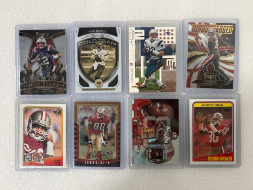 (8) COLLECTIBLE SPORTS CARDS: TOM BRADY AND JERRY RICE