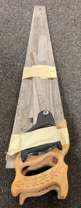 (2) LARGE HAND SAWS WITH (1) SMALL HAND HELD SAW AND MULTIPLE BLACE ATTACHMENTS