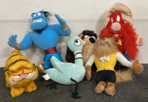 (6) ORIGINAL MATTEL, DISNEY, WARNER BROS AND GARFIELD STUFFED ANIMALS