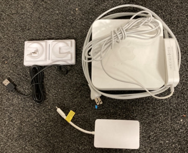 APPLE AIRPORT EXTREME BASE STATION (TURNS ON), INSIGNIA TYPE C ADAPTER, CHARGING STAND FOR N-SWITCH