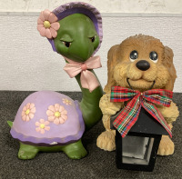 14” PAINTED VASE, PICTURE FRAMES, DOG AND TURTLE STATUES - 4