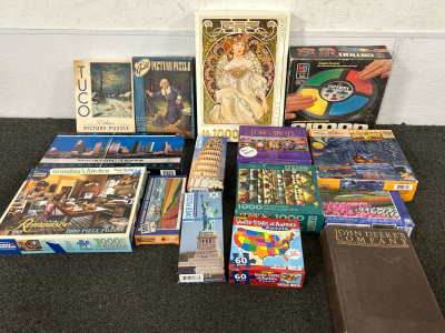 PUZZLES, VINTAGE SIMON GAME AND A HISTORY OF JOHN DEERE COMPANY BOOK FROM 1984