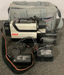 RCA VHS TAPE CAMCORDER W/ SOFT CASE, RCA ADAPTER, RCA BATTERY PACK