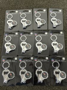 12 NEW ENGLAND PATRIOTS 3-IN-1 KEY CHAINS: NAIL CLIPPERS, BOTTLE OPENER, KEY CHAIN