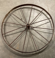 (1) LARGE ANTIQUE METAL WAGON WHEEL - 2