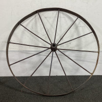 (1) LARGE ANTIQUE METAL WAGON WHEEL - 3