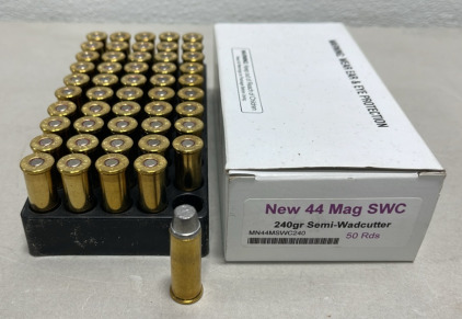 Box Of (50) New 44 Mag SWC 240gr. Semi-Wadcutter Pistol Cartridges