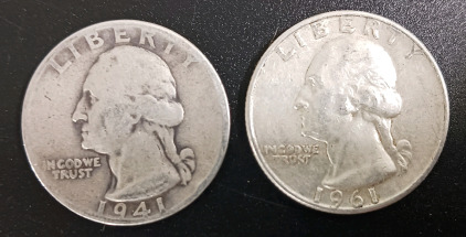 (2) Pre-1964 US Quarters 90% Silver Verified Authentic 1941 & 1961