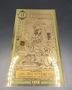 (1) Authentic New Hampshire Goldback 1/1000th Troy Oz 24K Gold-Backed Bill