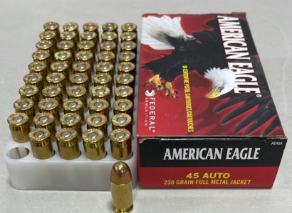 Box Of (50) New American Eagle 45 Auto 230 Grain Full Metal Jacket Pistol Cartridges