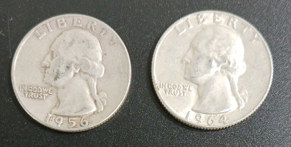 (2) Pre-1964 US Quarters 90% Silver Verified Authentic 1956 & 1964