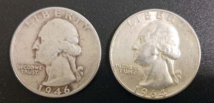 (2) Pre-1964 US Quarters 90% Silver Verified Authentic 1946 & 1964
