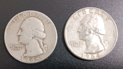 (2) Pre-1964 US Quarters 90% Silver Verified Authentic 1946 & 1964