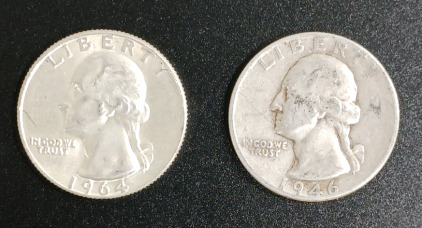 (2) Pre-1964 US Quarters 90% Silver Verified Authentic 1946 & 1964
