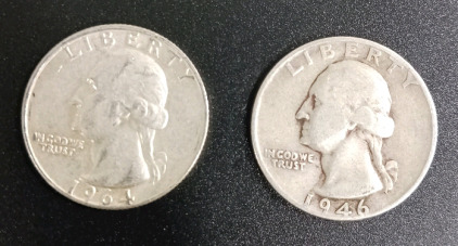 (2) Pre-1964 US Quarters 90% Silver Verified Authentic 1946 & 1964