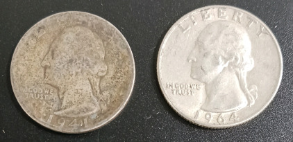 (2) Pre-1964 US Quarters 90% Silver Verified Authentic 1941 & 1964