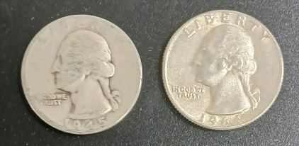 (2) Pre-1964 US Quarters 90% Silver Verified Authentic 1945 & 1964