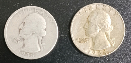 (2) Pre-1964 US Quarters 90% Silver Verified Authentic 1935 & 1964