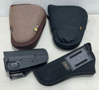 (2 Allen Zip Up Small Pistol Cases (1) Uncle Mikes Sidekick Pistol Holster, (1) Uncle Mikes Rigid Plastic Pistol Belt Holster