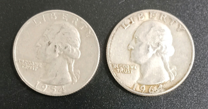 (2) Pre-1964 US Quarters 90% Silver Verified Authentic 1954 & 1964