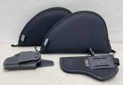 (2) Uncle Mikes Soft Pistol Cases, (1) Uncle Mikes Sidekick Pistol Holster, (1) Rigid Pistol Holster