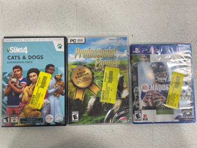 (2) PC Games Sims 4 Cats and Dog & Professional Farmer (1) PS4 Game Madden 21