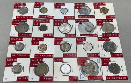 (20) Coins Of Various Countries With Various Dates (Carded)