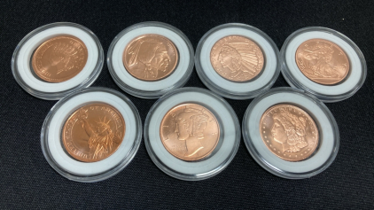 (7) .5oz Copper Rounds - Various Designs