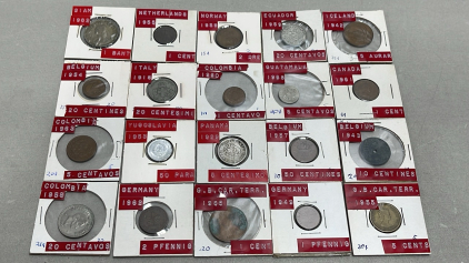 (20) Coins Of Various Countries With Various Dates (Carded)