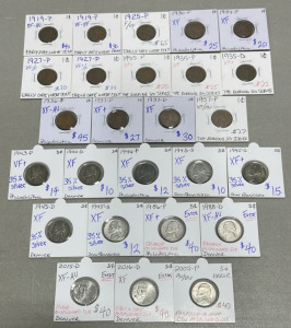 (14) Wheat Pennies Dated Between 1919-1937, (12) Nickels Dated Between 1943-2002