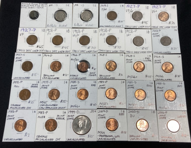 (30) Assorted Collectible Coins: Buffalo Nickels, Wheat and Mint State Pennies, JFK Half Dollar, Roman Coin