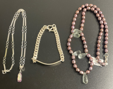 (1) .925 15&rdquo; Neclace W/Charm (1) 16&rdquo; Beaded Necklace (1) 4&rdquo; Baby Bracelet