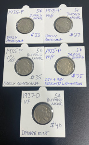 (4) 1935 Buffalo Nickels (1) 1937 Buffalo Nickel